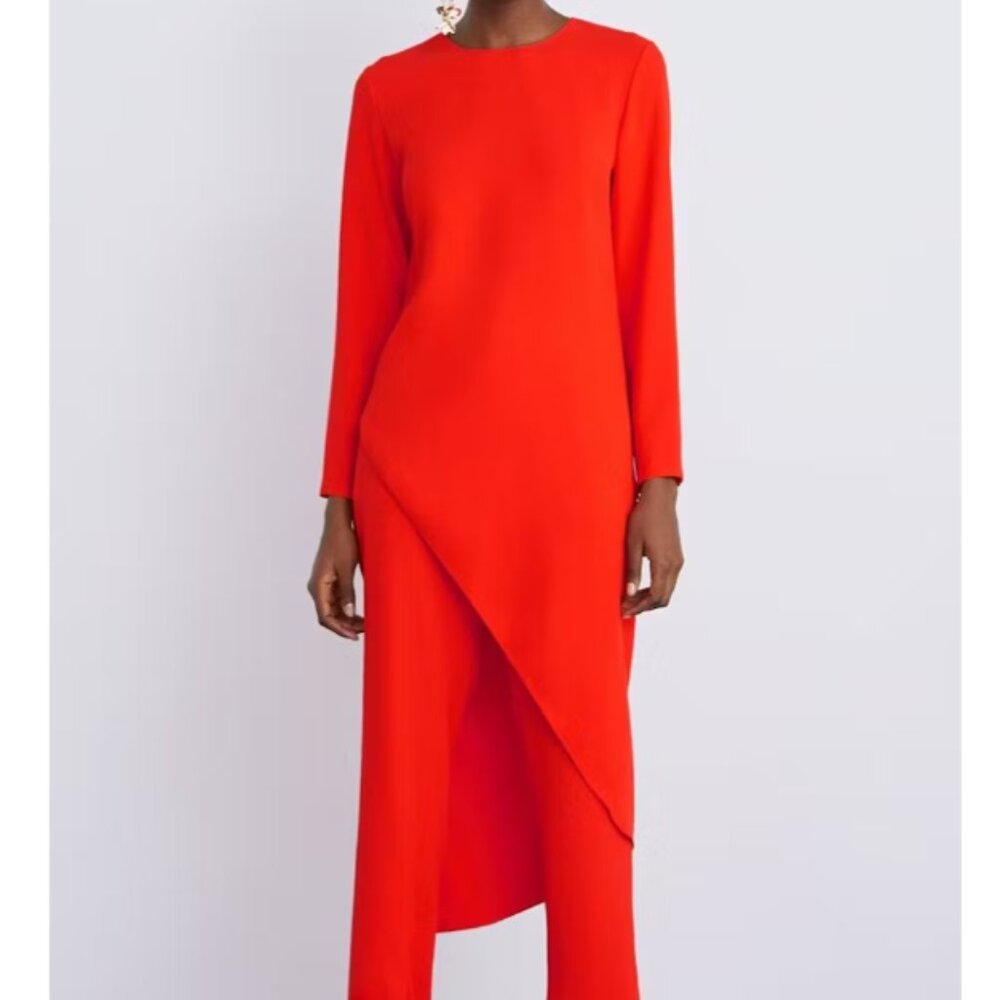 NWT! Zara LONG ASYMMETRIC TOP Tunic in Red, Size XS